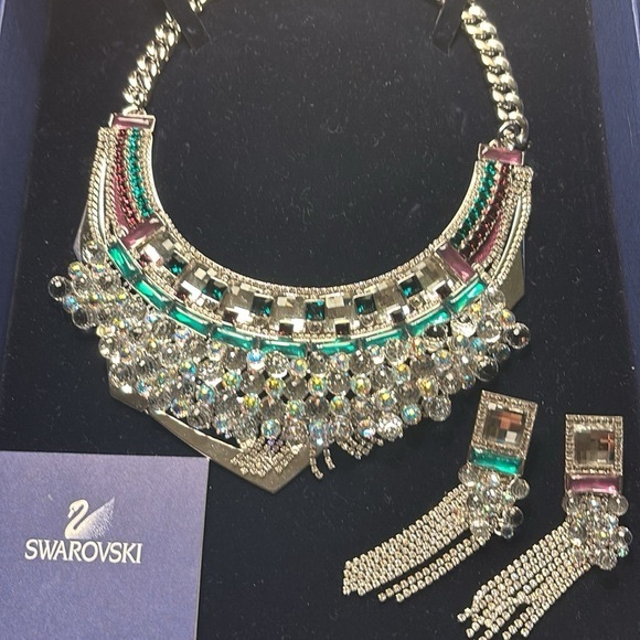 Authentic Swarovski statement Necklace. Silver Violet & Green Crystal Necklace - Picture 1 of 6